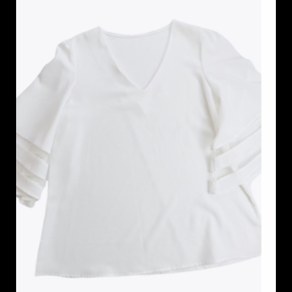 Blouse 3/4 Ruffle Sleeve V-Neck Mesh Top, sz L - Picture 2 of 7